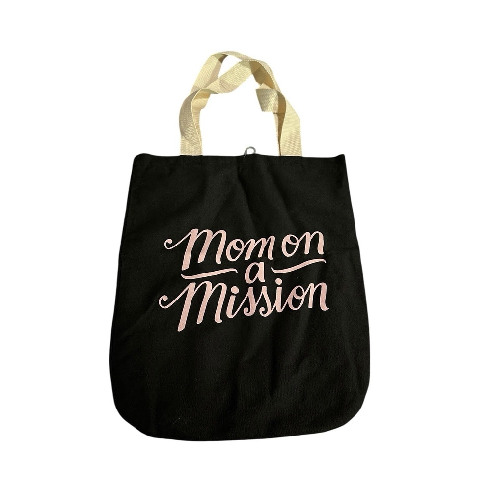 mom‎ on a mission shoulder tote bag black and pink